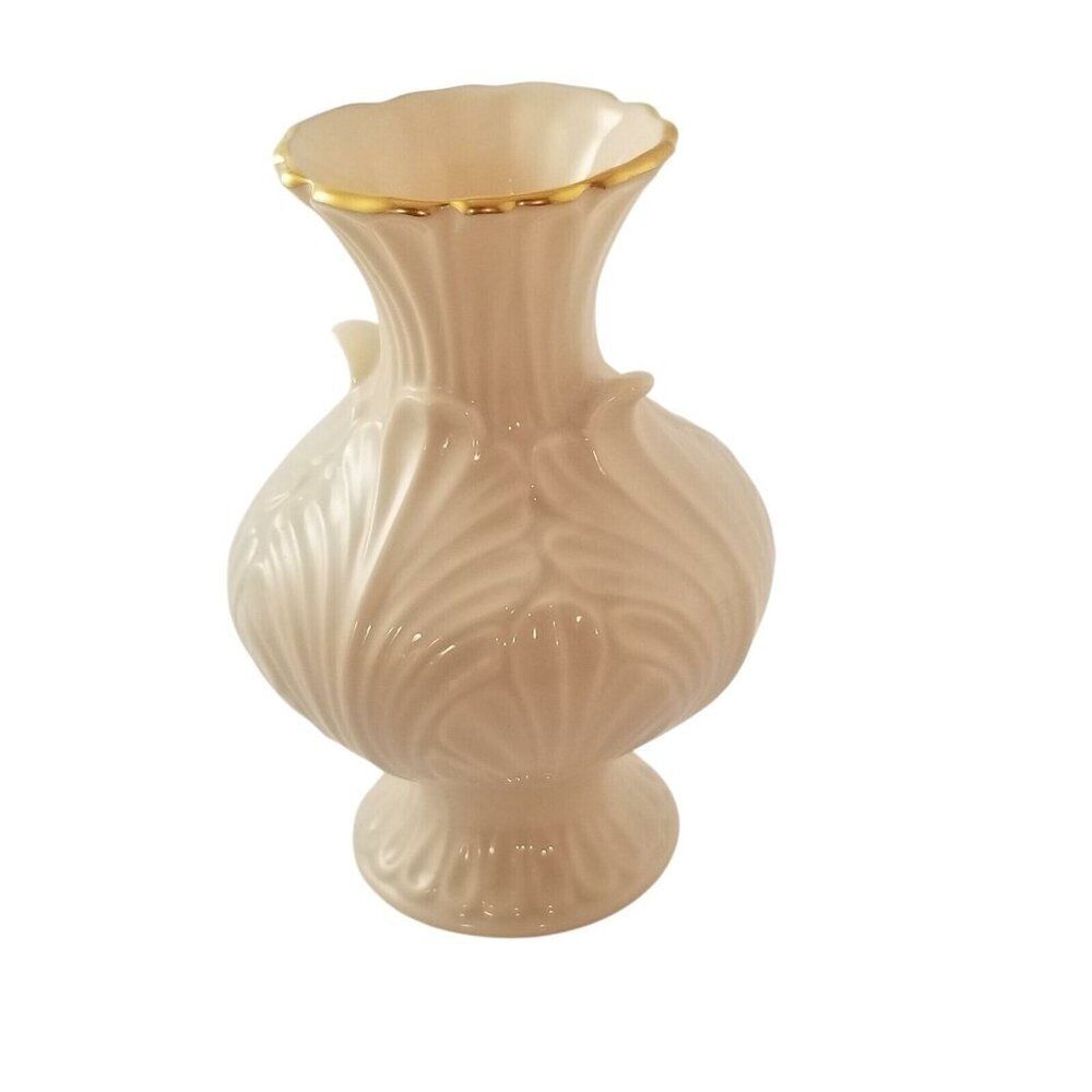 Vintage Lenox Elfin Leaf Vase 24 KT Gold Trim Bud Flower Bone China Wedding